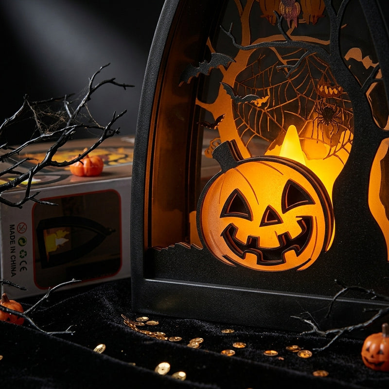 Halloween Decorations Pumpkin Ghost House Skeleton LED Light, 6.5" Tall, Spooky Atmosphere, Indoor Outdoor Decor, Party Props