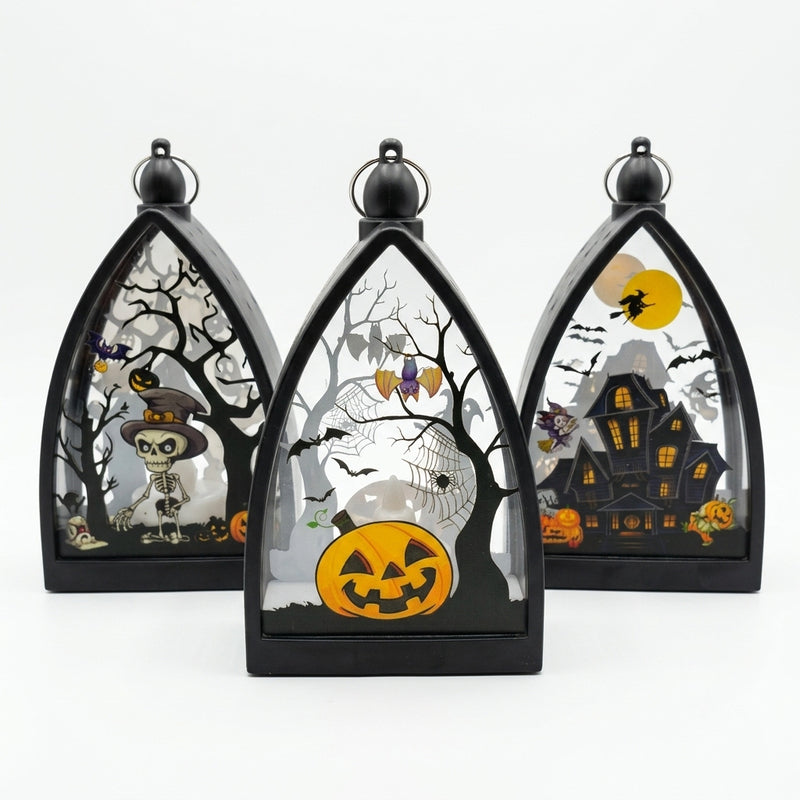 Halloween Decorations Pumpkin Ghost House Skeleton LED Light, 6.5" Tall, Spooky Atmosphere, Indoor Outdoor Decor, Party Props