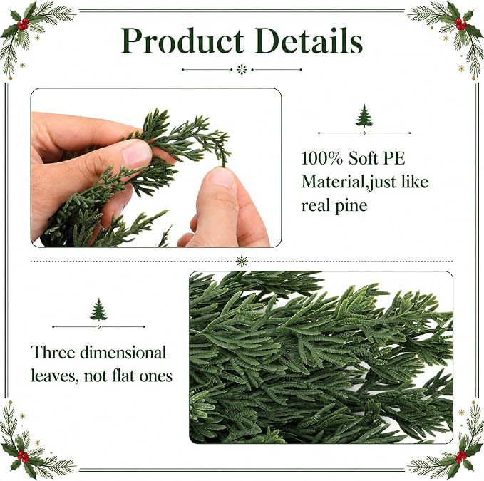 Realistic Norfolk Pine Cone & Christmas Vine Artificial Greenery, 47" Bendable Stems for Holiday Decor, Wedding Centerpieces, Home & Event Styling