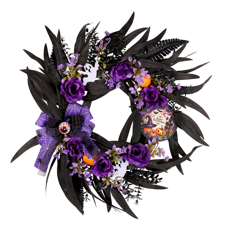 Halloween Faux Rose & Twig Wreath, 20" Real-Touch Gothic Decor for Doors, Walls, Parties & Home Decor
