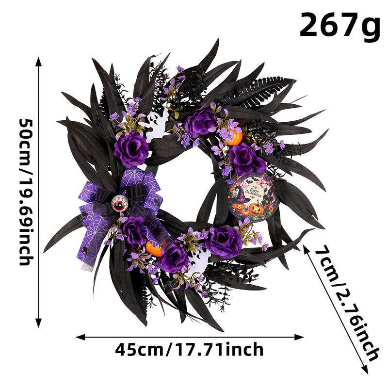 Halloween Faux Rose & Twig Wreath, 20" Real-Touch Gothic Decor for Doors, Walls, Parties & Home Decor