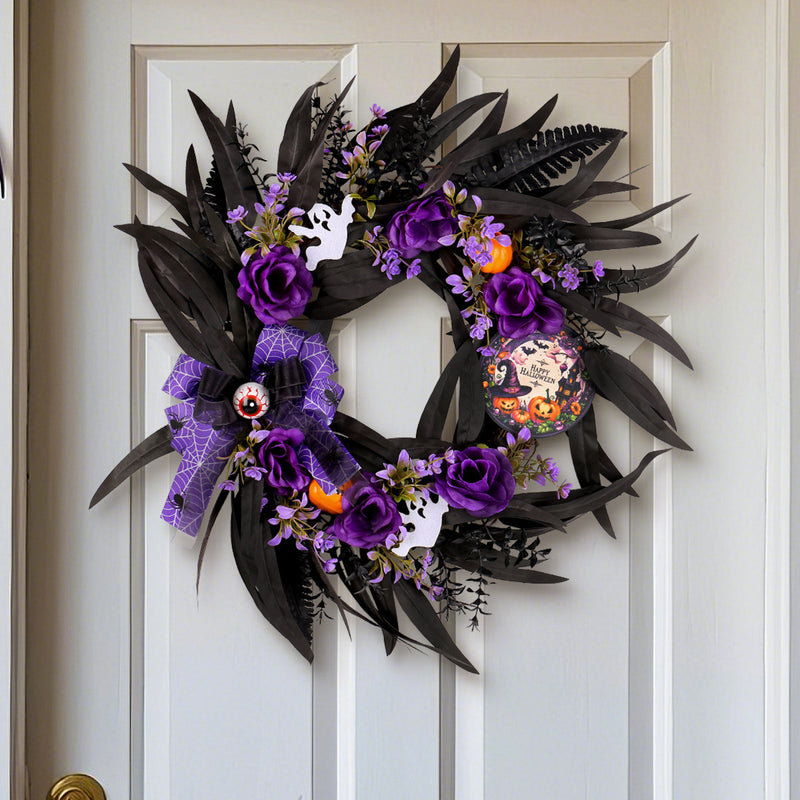 Halloween Faux Rose & Twig Wreath, 20" Real-Touch Gothic Decor for Doors, Walls, Parties & Home Decor