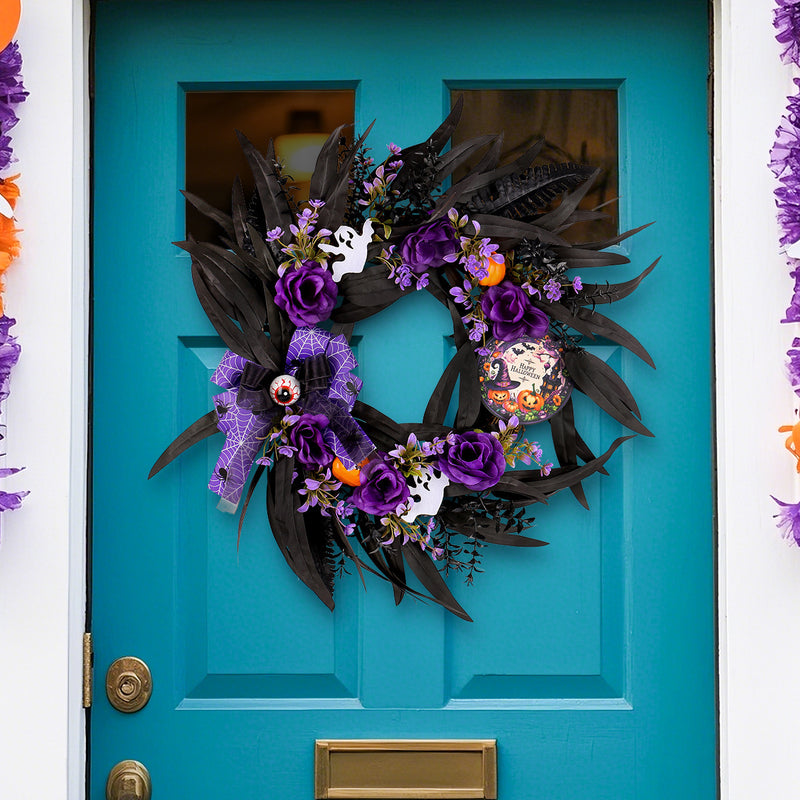 Halloween Faux Rose & Twig Wreath, 20" Real-Touch Gothic Decor for Doors, Walls, Parties & Home Decor
