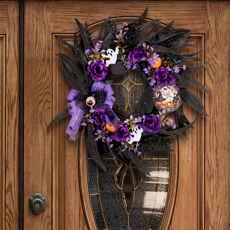 Halloween Faux Rose & Twig Wreath, 20" Real-Touch Gothic Decor for Doors, Walls, Parties & Home Decor