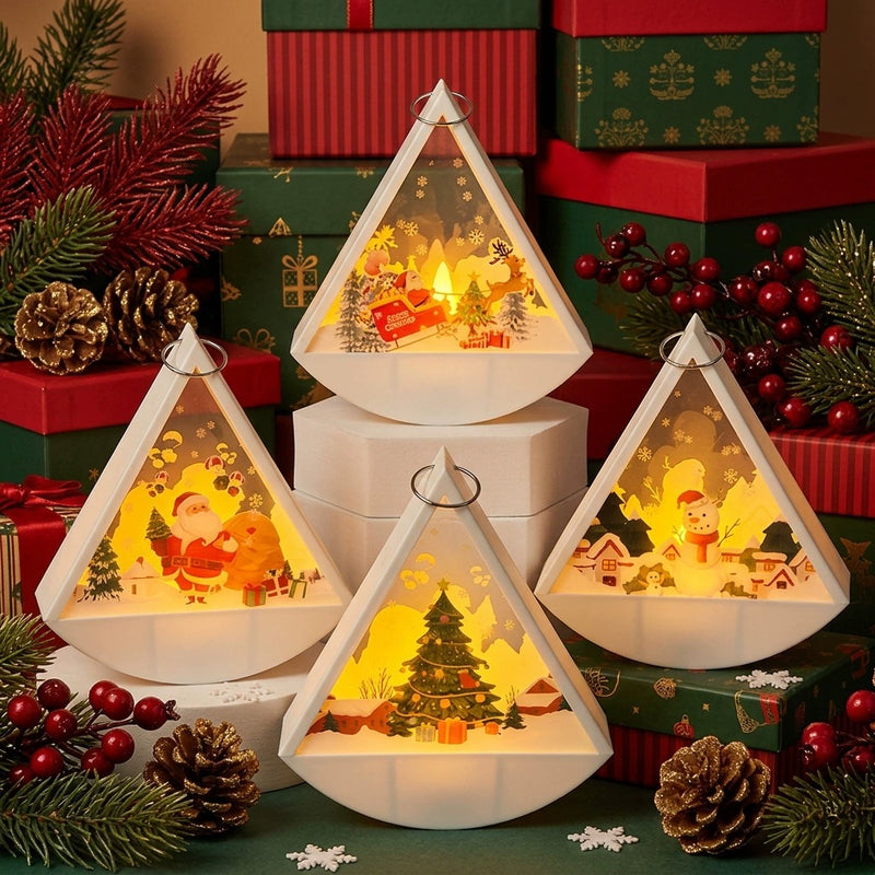 Mini Christmas Lantern Decor, 5" Holiday Candle Light, Set of 6 Battery-Operated Tabletop Lights for Home, Wedding, Party & Festive Displays