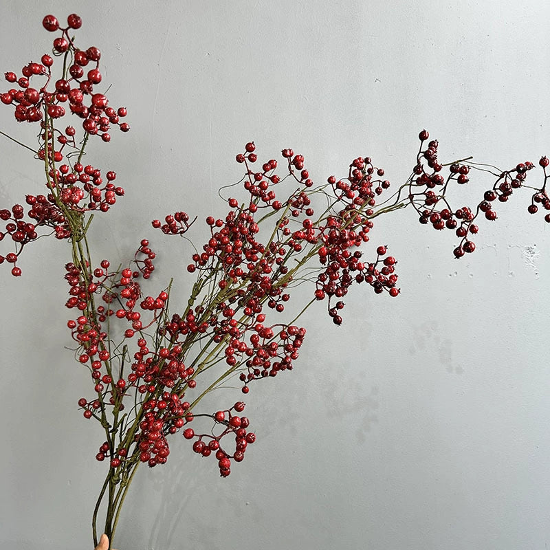 Real-Touch Artificial Winterberry Branches with Berries, 43" Faux Holly Stems for Vase Arrangements, Wedding Florals, Home Decor, and Commercial Displays (Red/Green/Blue/Orange)
