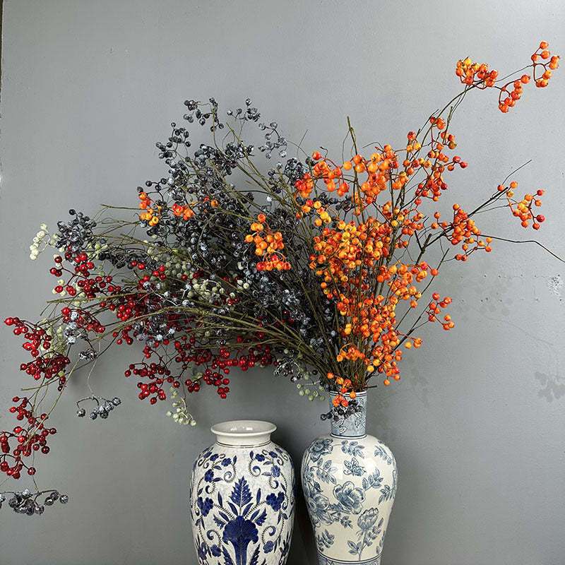 Real-Touch Artificial Winterberry Branches with Berries, 43" Faux Holly Stems for Vase Arrangements, Wedding Florals, Home Decor, and Commercial Displays (Red/Green/Blue/Orange)