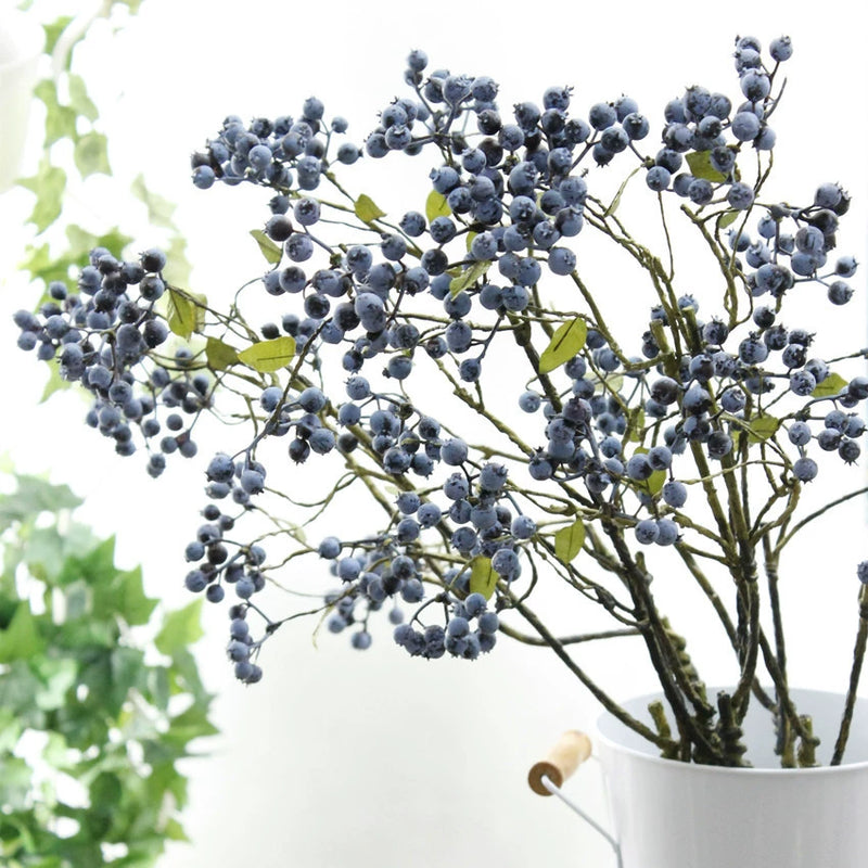 Artificial Blueberry Stems, 32" Real-Touch Faux Berries for Vases, Home Decor, Wedding Centerpieces & Floral Arrangements
