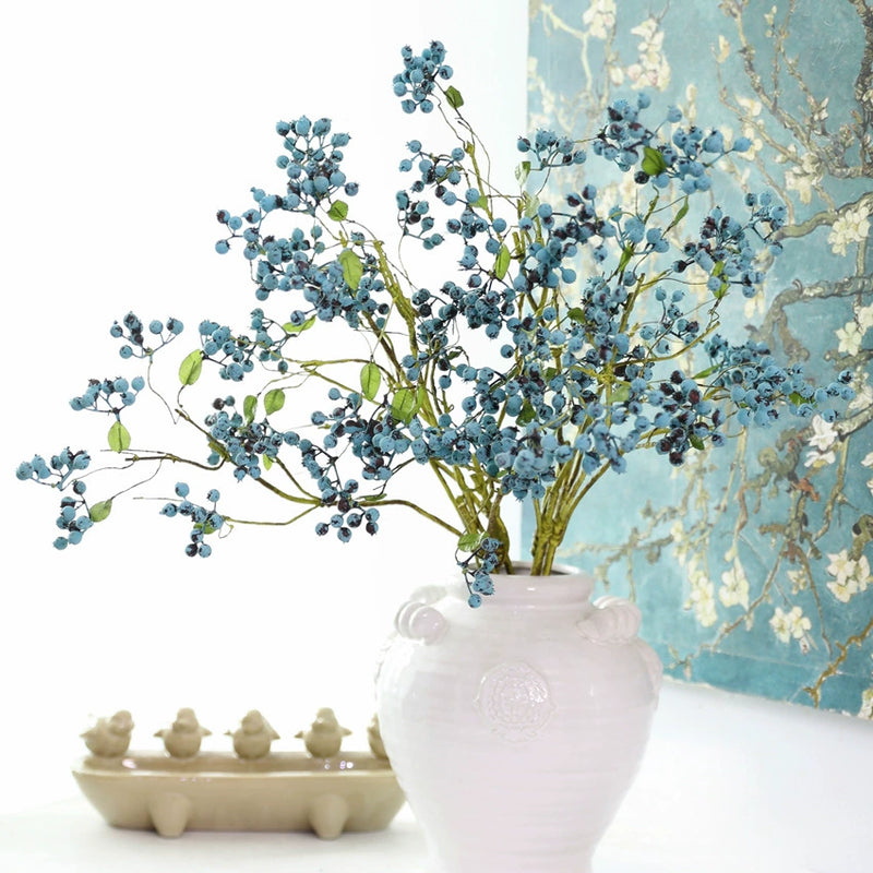 Artificial Blueberry Stems, 32" Real-Touch Faux Berries for Vases, Home Decor, Wedding Centerpieces & Floral Arrangements