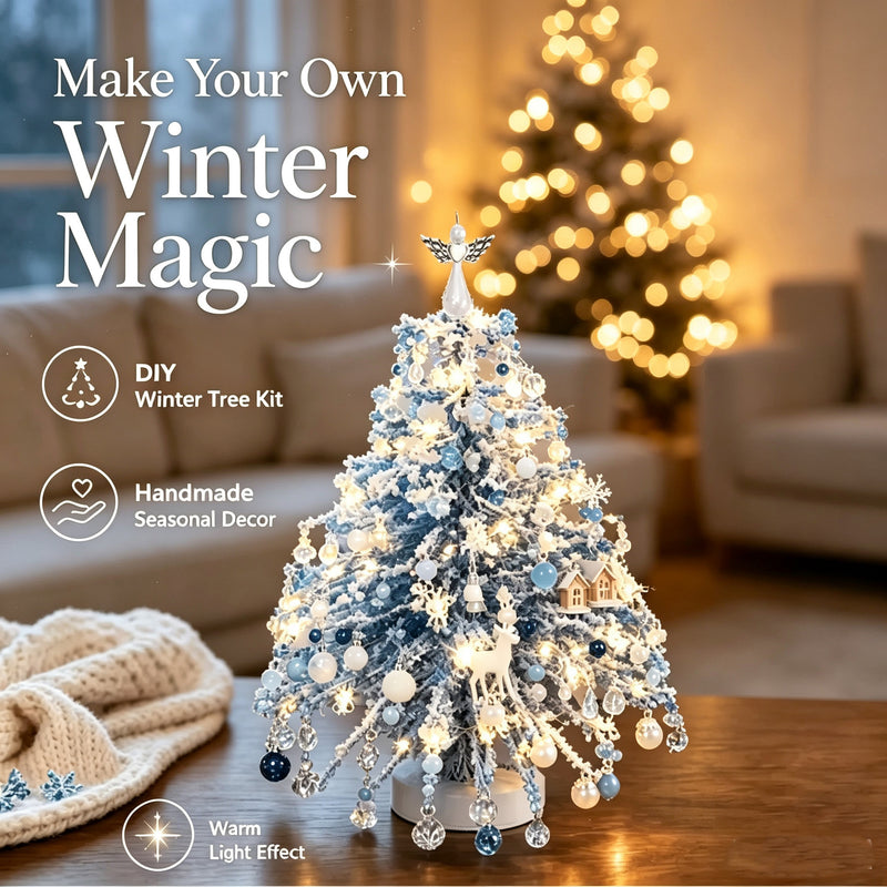 11" DIY Beaded Christmas Tree Kit with Lights & Decorations, Realistic Tabletop Holiday Decor for Home, Weddings, Events & Gifting