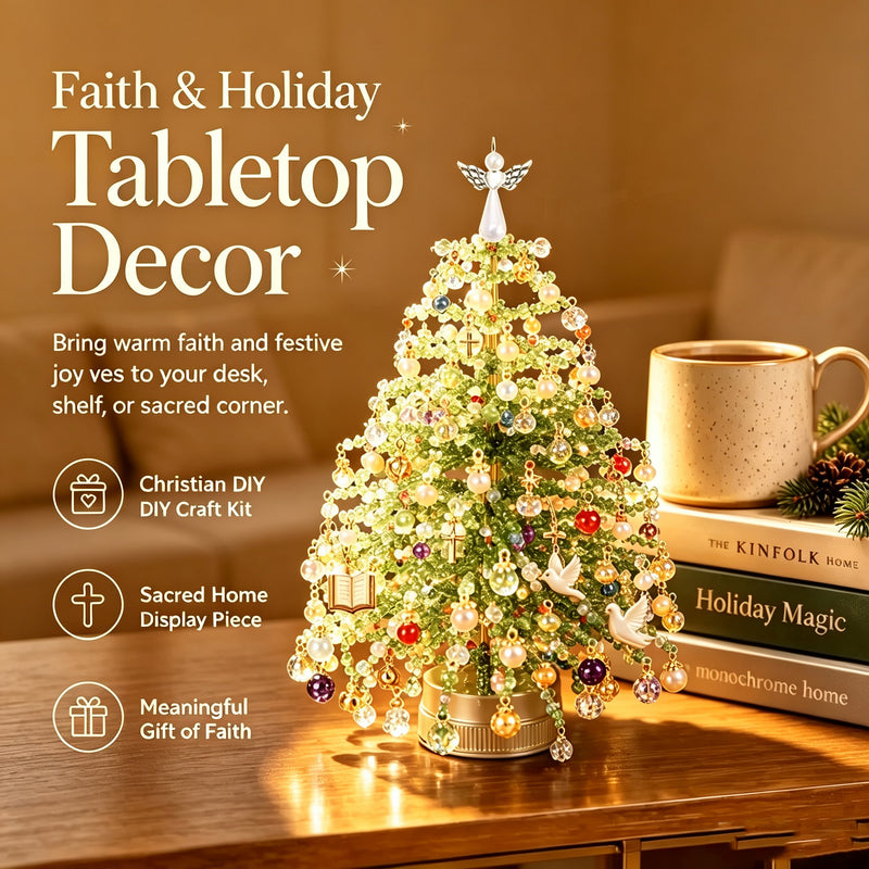 11" DIY Beaded Christmas Tree Kit with Lights & Decorations, Realistic Tabletop Holiday Decor for Home, Weddings, Events & Gifting