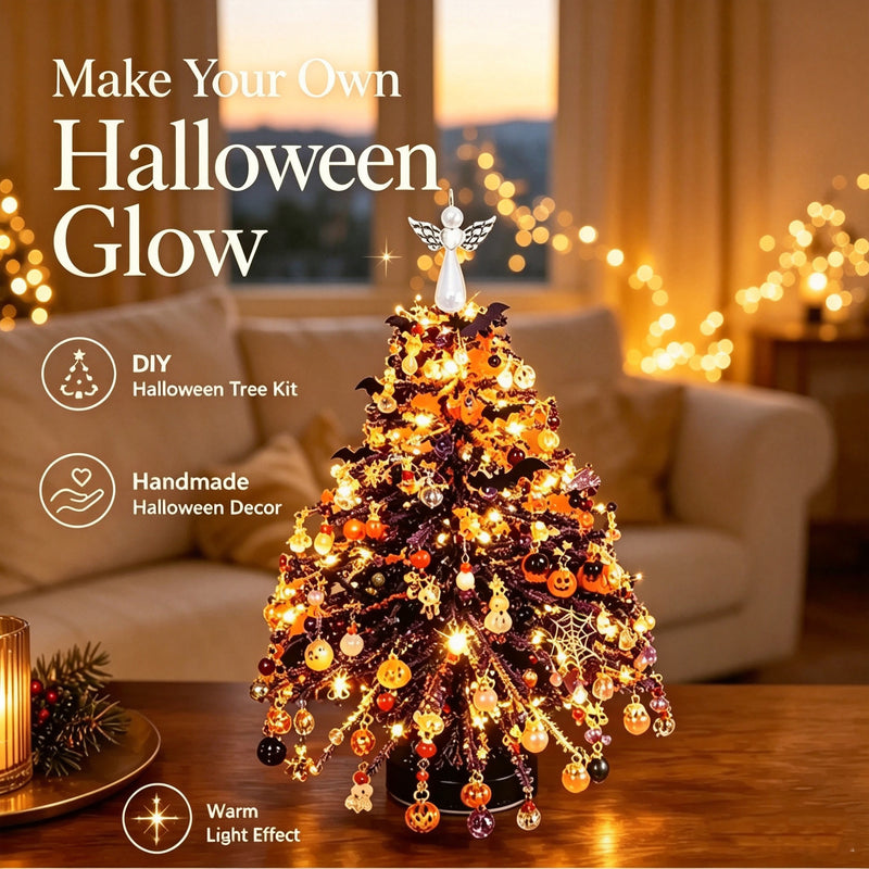 11" DIY Beaded Christmas Tree Kit with Lights & Decorations, Realistic Tabletop Holiday Decor for Home, Weddings, Events & Gifting