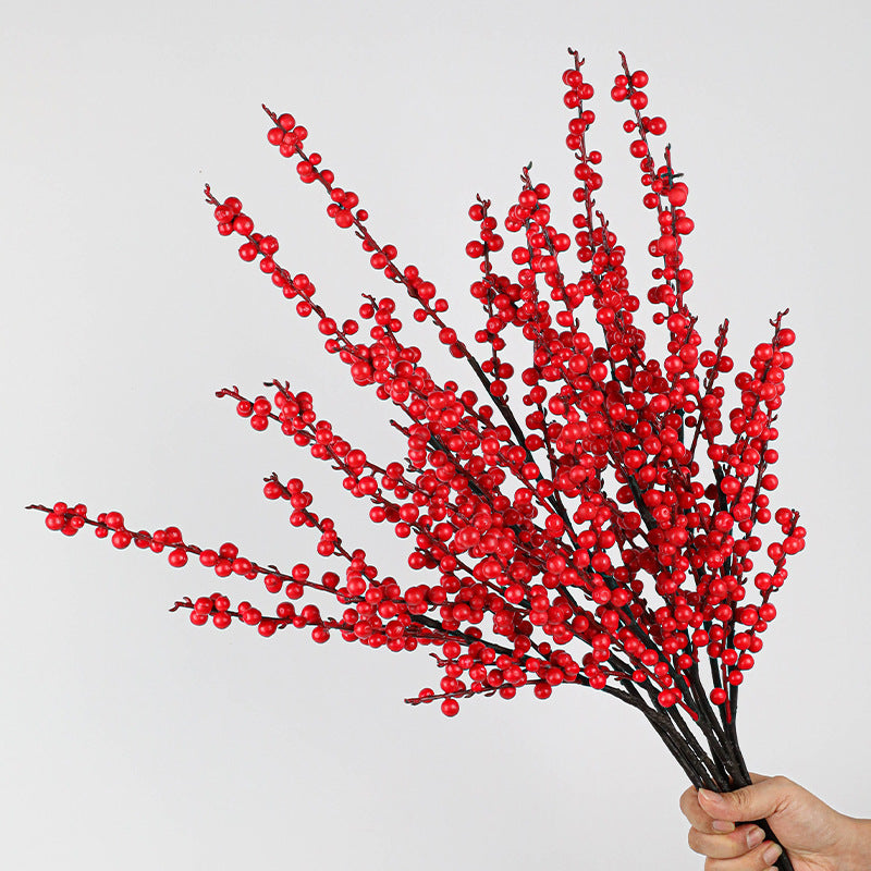 Realistic Holly Berry Stems, 28" Artificial Red Berry Branches for Vase Arrangements, Wedding Decor, Home Styling & Holiday Displays