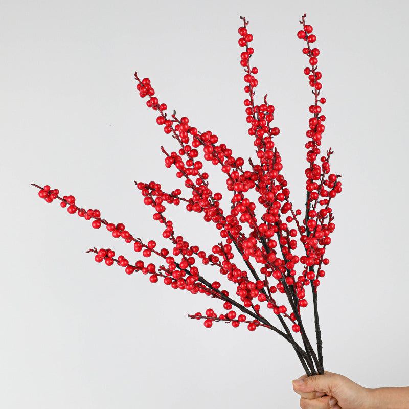 Realistic Holly Berry Stems, 28" Artificial Red Berry Branches for Vase Arrangements, Wedding Decor, Home Styling & Holiday Displays