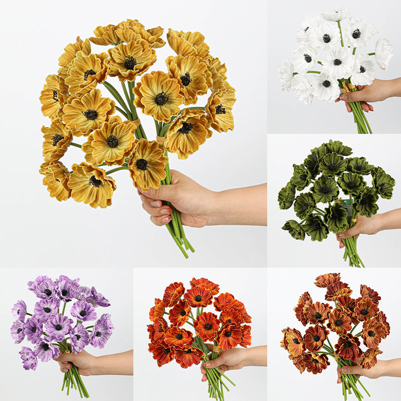 Real-Touch Poppy Stems, 6 Blooms per Stem, 12" Long, PU Silk Flowers for Wedding Decor, Home Arrangements, and Commercial Displays