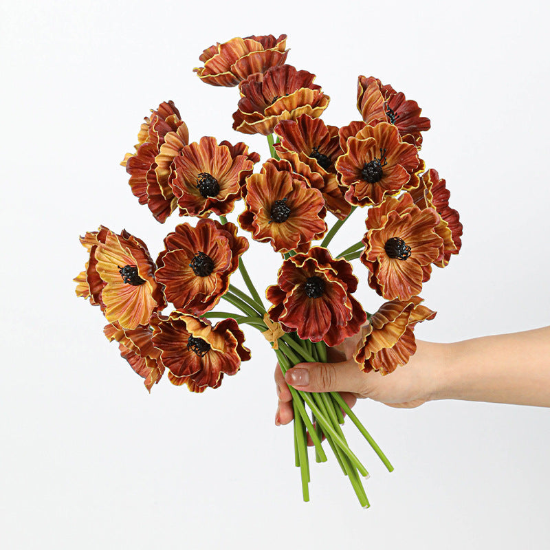 Real-Touch Poppy Stems, 6 Blooms per Stem, 12" Long, PU Silk Flowers for Wedding Decor, Home Arrangements, and Commercial Displays
