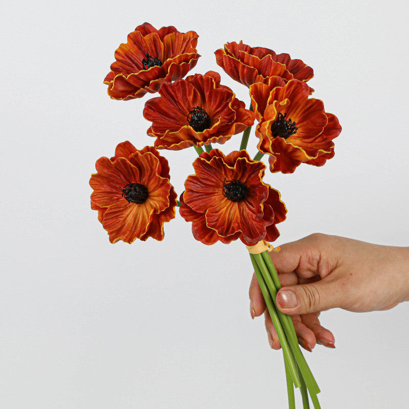 Real-Touch Poppy Stems, 6 Blooms per Stem, 12" Long, PU Silk Flowers for Wedding Decor, Home Arrangements, and Commercial Displays