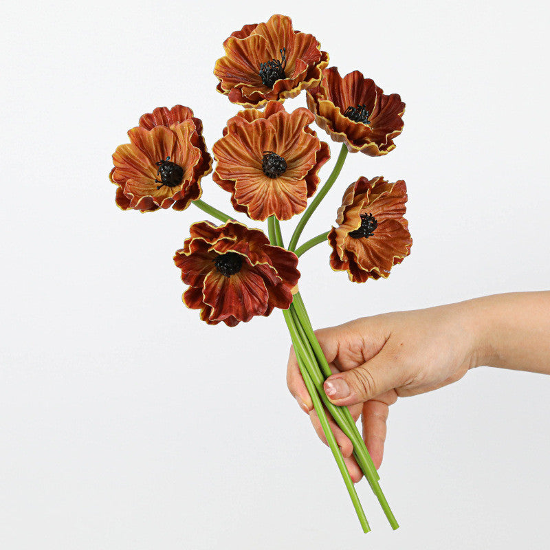 Real-Touch Poppy Stems, 6 Blooms per Stem, 12" Long, PU Silk Flowers for Wedding Decor, Home Arrangements, and Commercial Displays