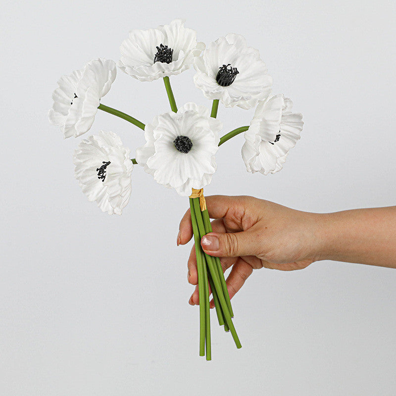 Real-Touch Poppy Stems, 6 Blooms per Stem, 12" Long, PU Silk Flowers for Wedding Decor, Home Arrangements, and Commercial Displays