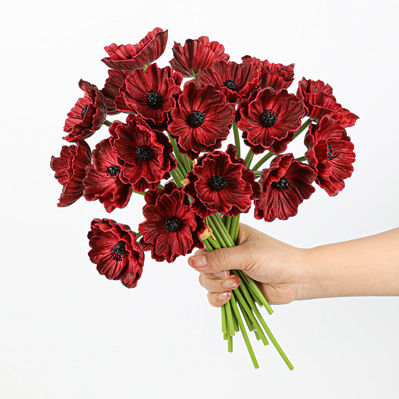 Real-Touch Poppy Stems, 6 Blooms per Stem, 12" Long, PU Silk Flowers for Wedding Decor, Home Arrangements, and Commercial Displays