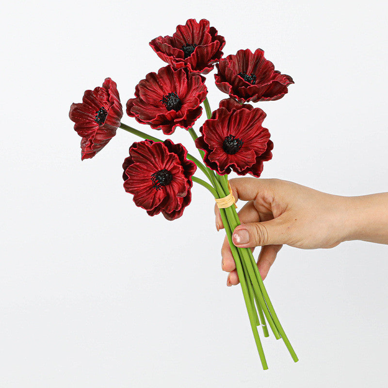 Real-Touch Poppy Stems, 6 Blooms per Stem, 12" Long, PU Silk Flowers for Wedding Decor, Home Arrangements, and Commercial Displays