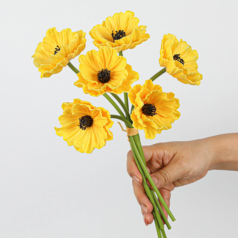 Real-Touch Poppy Stems, 6 Blooms per Stem, 12" Long, PU Silk Flowers for Wedding Decor, Home Arrangements, and Commercial Displays