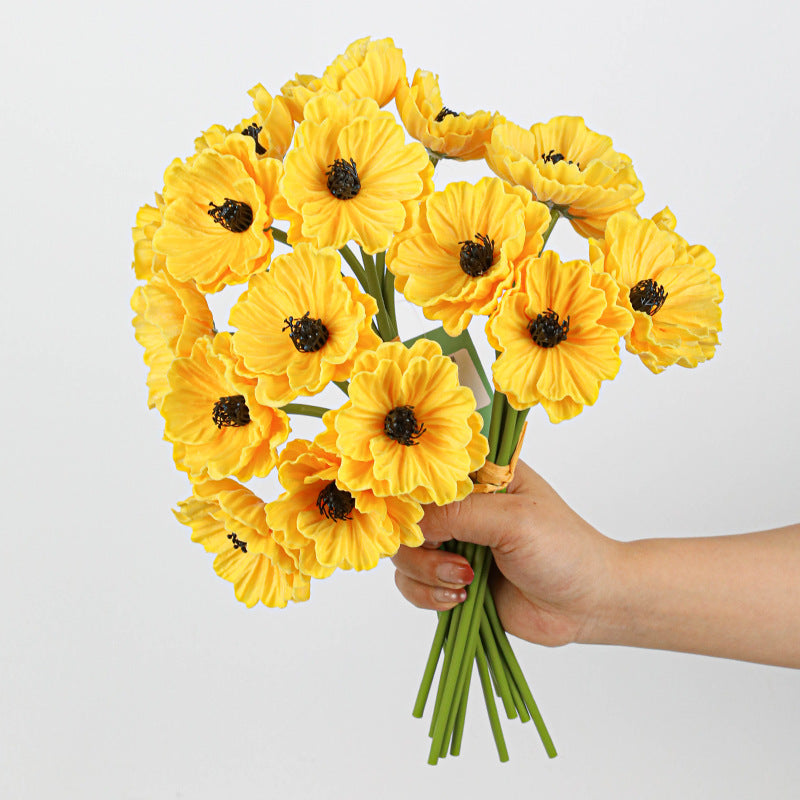 Real-Touch Poppy Stems, 6 Blooms per Stem, 12" Long, PU Silk Flowers for Wedding Decor, Home Arrangements, and Commercial Displays
