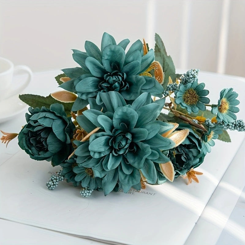 Artificial Dahlia Flower Stem, 12" Long with 6.5" Bloom, Real-Touch Mixed Material, for Weddings, Home Decor, Table Centerpieces and Floral Arrangements