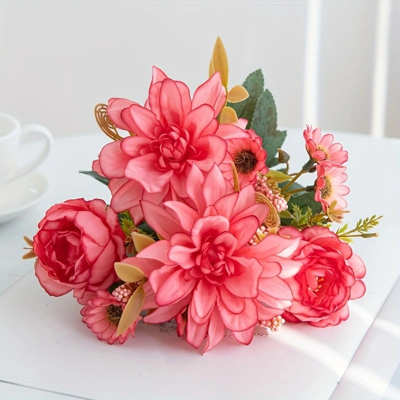 Artificial Dahlia Flower Stem, 12" Long with 6.5" Bloom, Real-Touch Mixed Material, for Weddings, Home Decor, Table Centerpieces and Floral Arrangements
