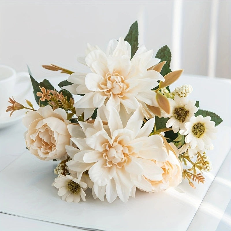 Artificial Dahlia Flower Stem, 12" Long with 6.5" Bloom, Real-Touch Mixed Material, for Weddings, Home Decor, Table Centerpieces and Floral Arrangements