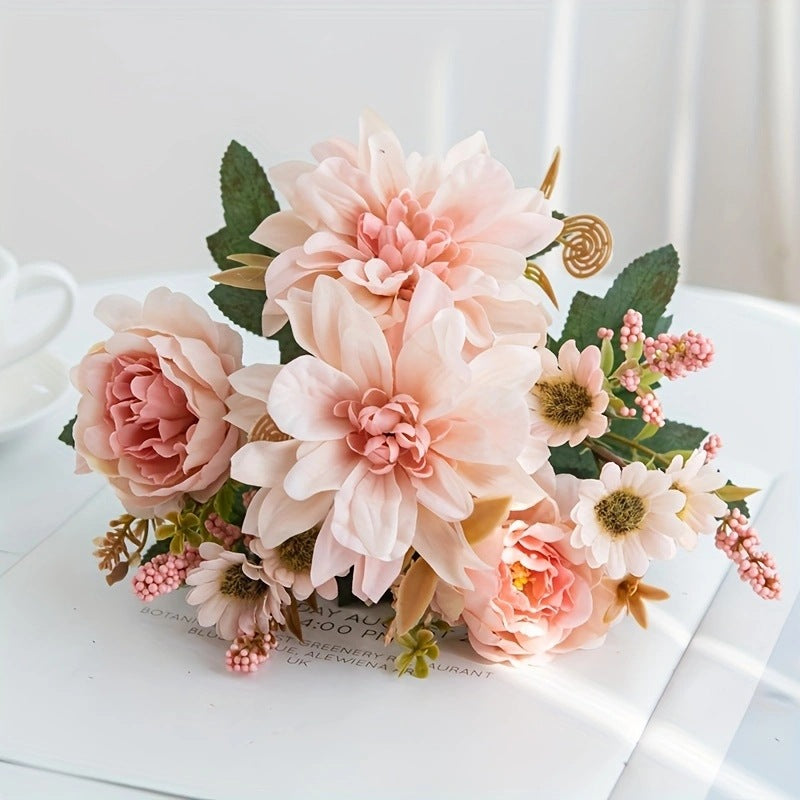Artificial Dahlia Flower Stem, 12" Long with 6.5" Bloom, Real-Touch Mixed Material, for Weddings, Home Decor, Table Centerpieces and Floral Arrangements