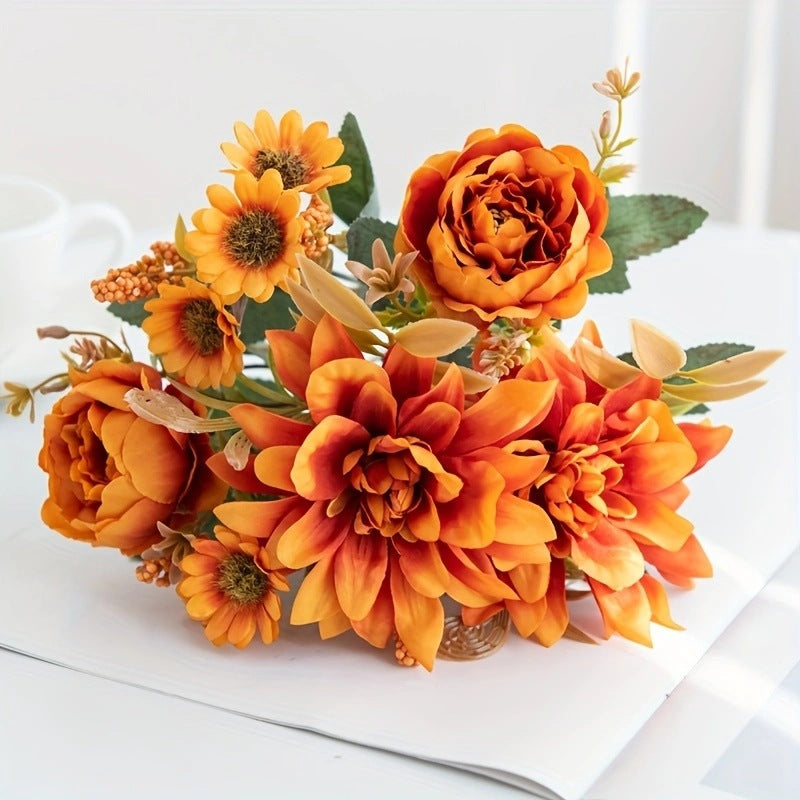 Artificial Dahlia Flower Stem, 12" Long with 6.5" Bloom, Real-Touch Mixed Material, for Weddings, Home Decor, Table Centerpieces and Floral Arrangements
