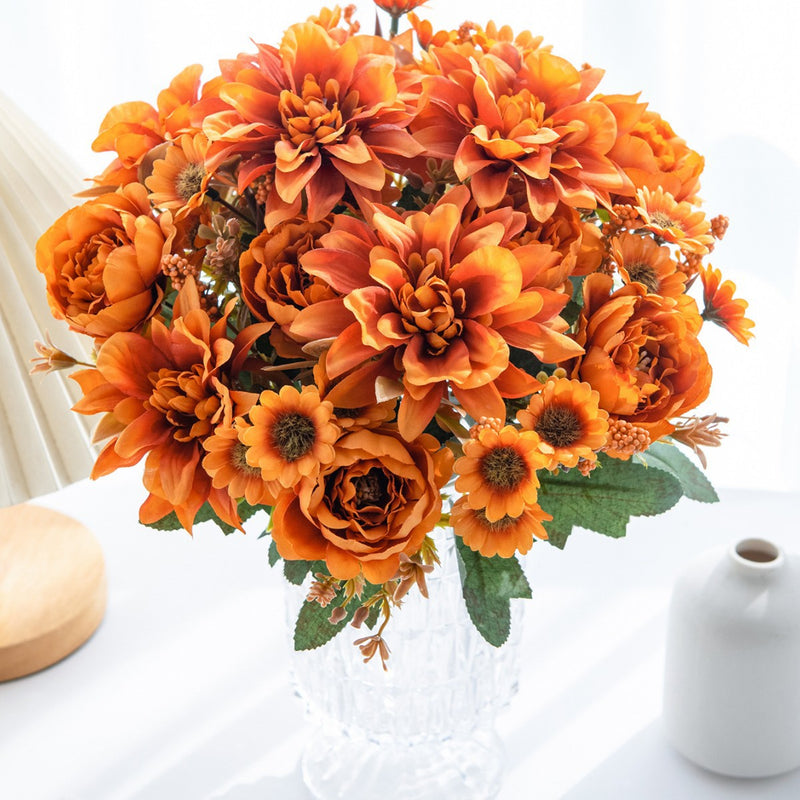 Artificial Dahlia Flower Stem, 12" Long with 6.5" Bloom, Real-Touch Mixed Material, for Weddings, Home Decor, Table Centerpieces and Floral Arrangements