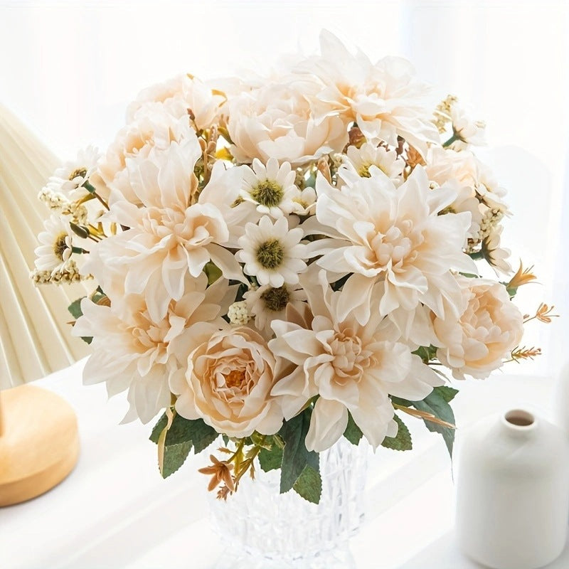 Artificial Dahlia Flower Stem, 12" Long with 6.5" Bloom, Real-Touch Mixed Material, for Weddings, Home Decor, Table Centerpieces and Floral Arrangements