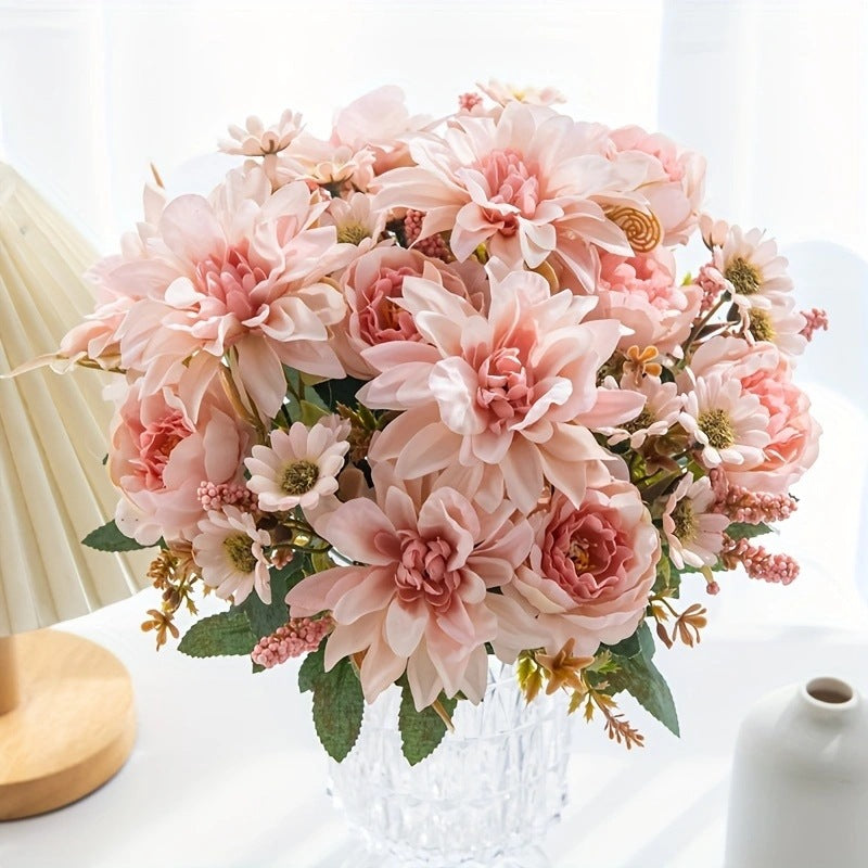 Artificial Dahlia Flower Stem, 12" Long with 6.5" Bloom, Real-Touch Mixed Material, for Weddings, Home Decor, Table Centerpieces and Floral Arrangements