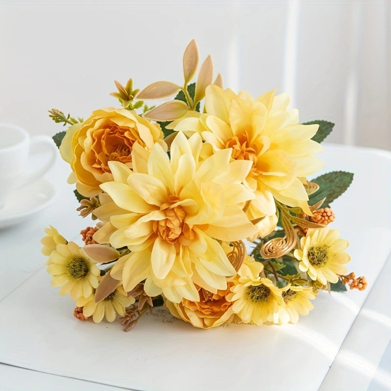 Artificial Dahlia Flower Stem, 12" Long with 6.5" Bloom, Real-Touch Mixed Material, for Weddings, Home Decor, Table Centerpieces and Floral Arrangements