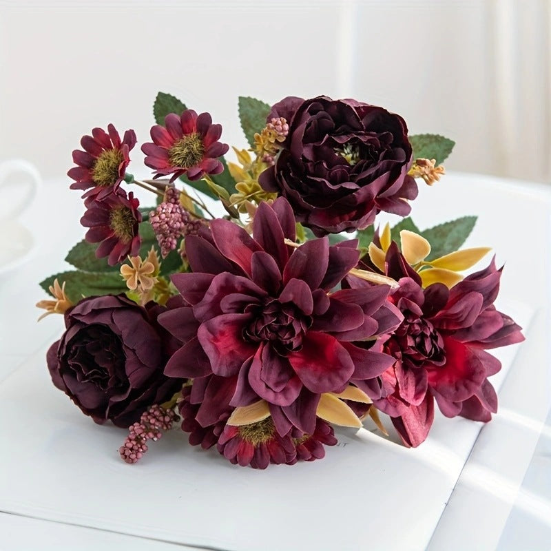 Artificial Dahlia Flower Stem, 12" Long with 6.5" Bloom, Real-Touch Mixed Material, for Weddings, Home Decor, Table Centerpieces and Floral Arrangements