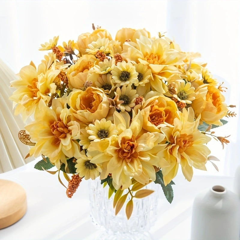 Artificial Dahlia Flower Stem, 12" Long with 6.5" Bloom, Real-Touch Mixed Material, for Weddings, Home Decor, Table Centerpieces and Floral Arrangements