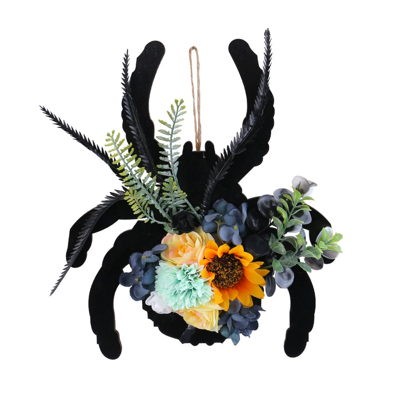 Halloween Spider Web Wreath with Real-Touch Flowers, 12" Wide, Indoor/Outdoor Decor for Holidays, Window Displays, and Seasonal Arrangements