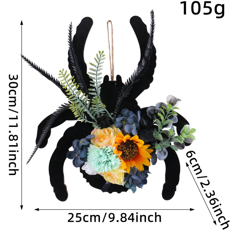 Halloween Spider Web Wreath with Real-Touch Flowers, 12" Wide, Indoor/Outdoor Decor for Holidays, Window Displays, and Seasonal Arrangements