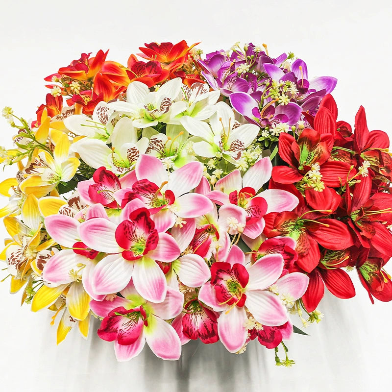 Real Touch Silk Orchid Stems, 14" Tall with 3.5" Blooms  - Premium Faux Flowers for Vases, Wedding Centerpieces, Home Decor