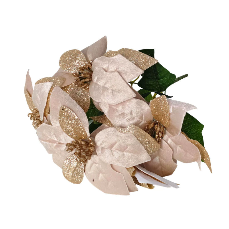 Artificial Poinsettia Stems with Gold Dust, 17", Real-Touch Silk Flowers, Holiday Decor, Christmas Tree Arrangements, Wedding Centerpieces, Home Decor