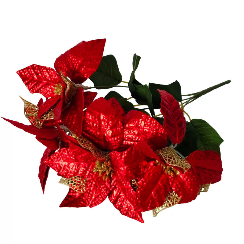 Artificial Poinsettia Stems with Gold Dust, 17", Real-Touch Silk Flowers, Holiday Decor, Christmas Tree Arrangements, Wedding Centerpieces, Home Decor