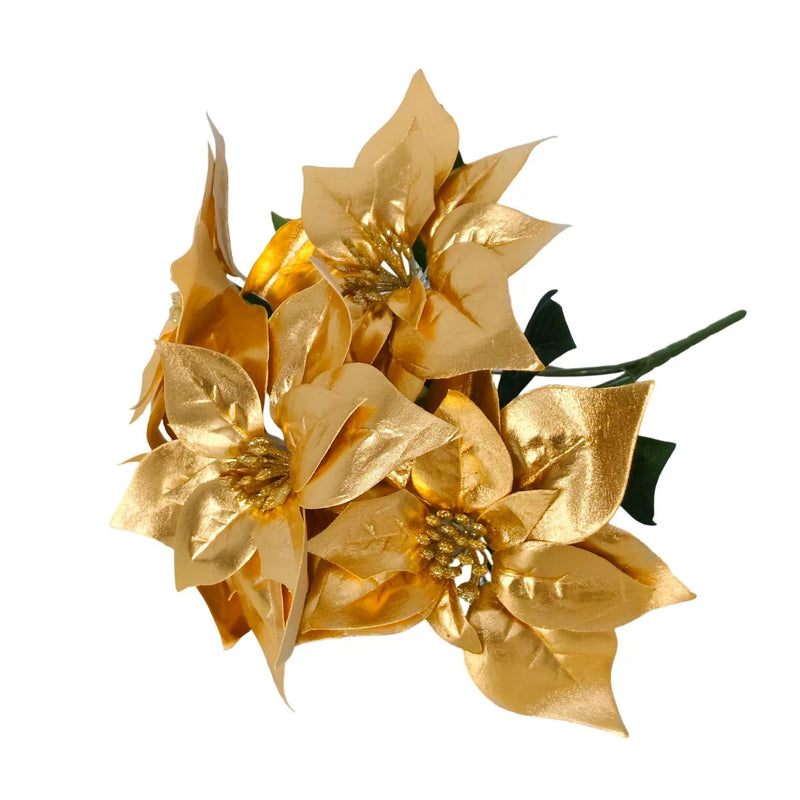 Artificial Poinsettia Stems with Gold Dust, 17", Real-Touch Silk Flowers, Holiday Decor, Christmas Tree Arrangements, Wedding Centerpieces, Home Decor