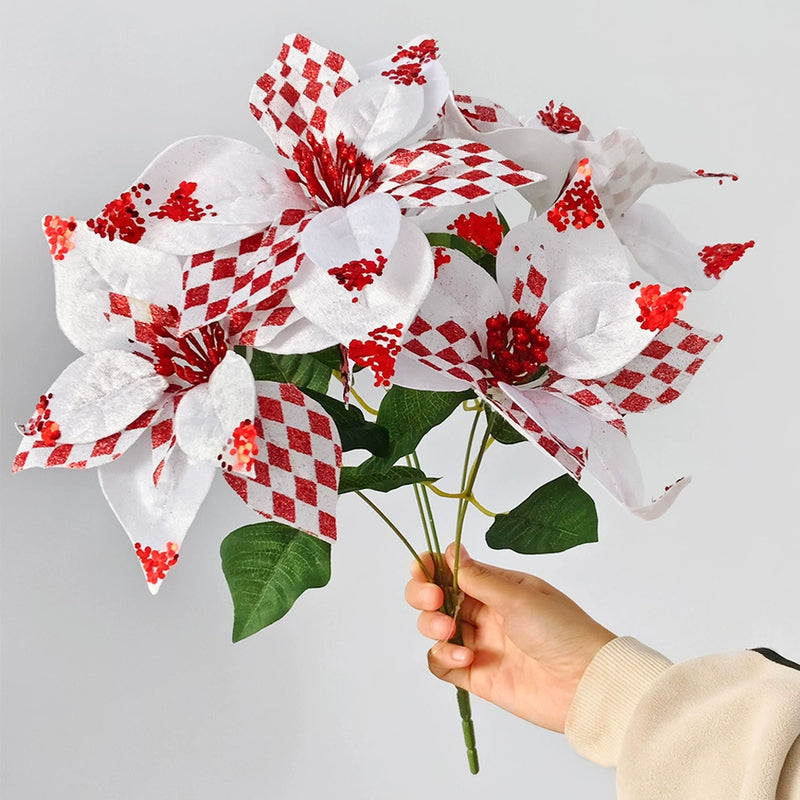 Artificial Poinsettia Stems with Gold Dust, 17", Real-Touch Silk Flowers, Holiday Decor, Christmas Tree Arrangements, Wedding Centerpieces, Home Decor
