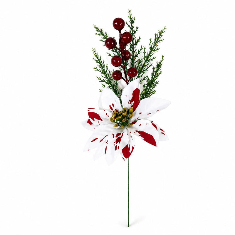 Real-Touch Poinsettia Stems, 13" Christmas Floral Spray with Pine Cones, Holiday Decor for Home, Weddings & Retail Displays