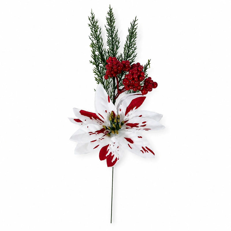 Real-Touch Poinsettia Stems, 13" Christmas Floral Spray with Pine Cones, Holiday Decor for Home, Weddings & Retail Displays
