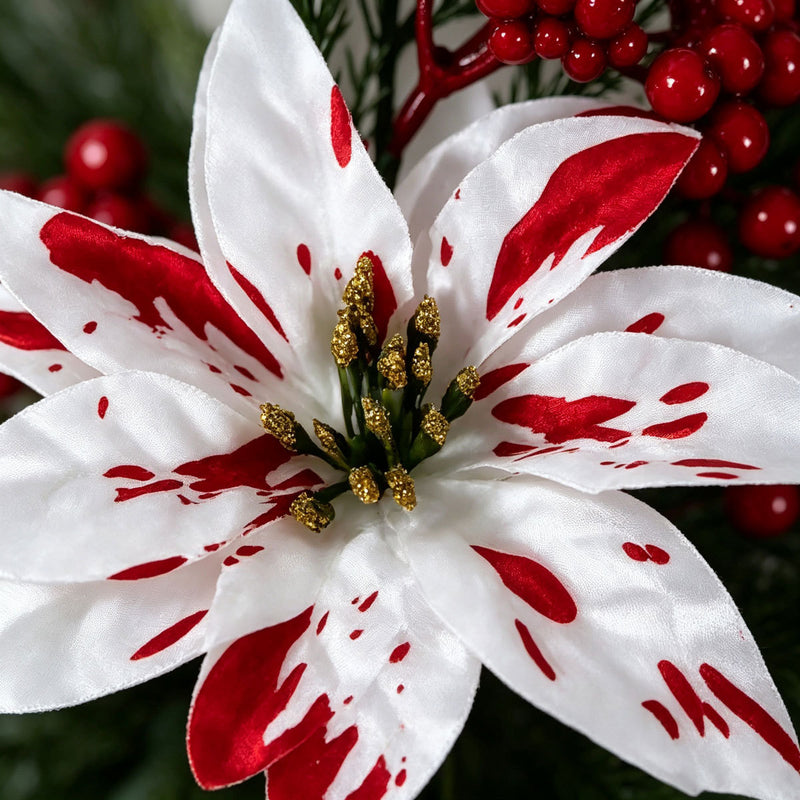 Real-Touch Poinsettia Stems, 13" Christmas Floral Spray with Pine Cones, Holiday Decor for Home, Weddings & Retail Displays
