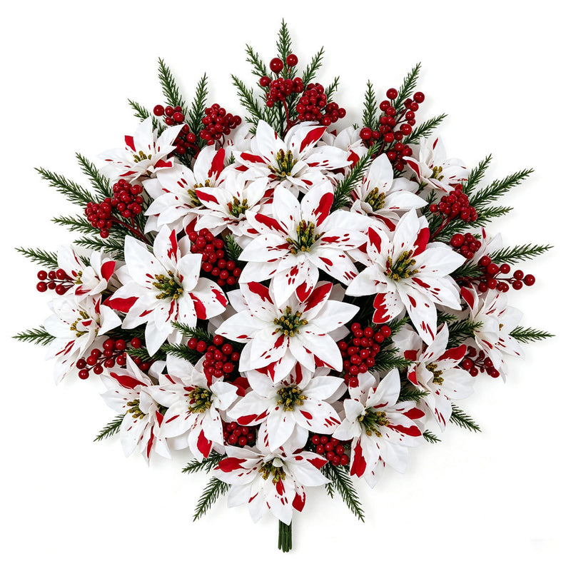 Real-Touch Poinsettia Stems, 13" Christmas Floral Spray with Pine Cones, Holiday Decor for Home, Weddings & Retail Displays
