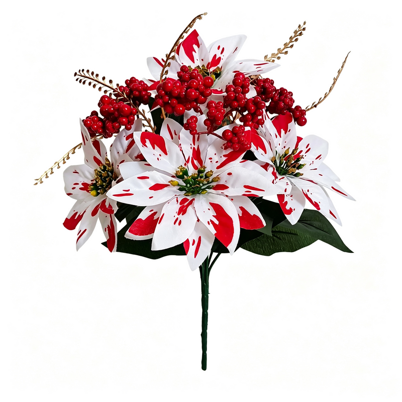 Real-Touch Poinsettia Stems, 13" Christmas Floral Spray with Pine Cones, Holiday Decor for Home, Weddings & Retail Displays